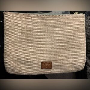Fossil Blue and Tan Leather woven clutch